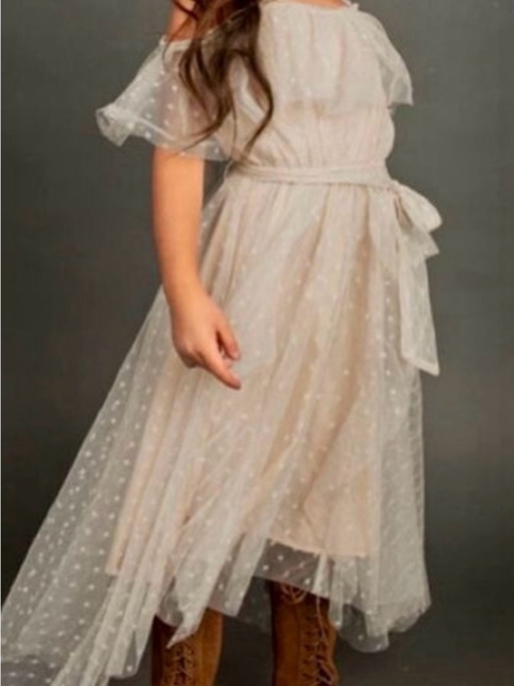 NWT Joyfolie Girls' Lauryl Cold-Shoulder Tulle Dress with Belt - size 7 - Picture 2 of 8